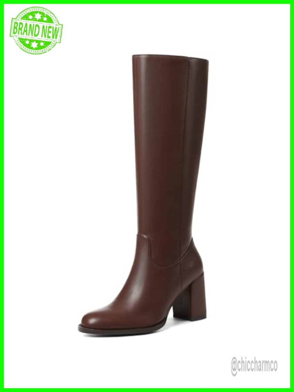 Knee High Boots Wide Calf Chunky Heel PU Leather Tall Boots